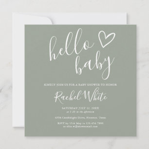 Neutral Ljusgrön Allt-i-ett Hej Bebis Baby Shower Inbjudningar
