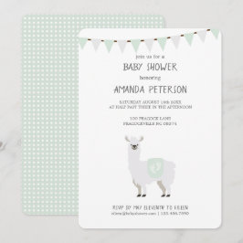 Neutral Llamababy shower för grön & benvit gender Inbjudningar