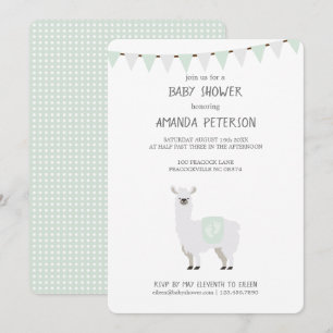 Neutral Llamababy shower för grön & benvit gender Inbjudningar