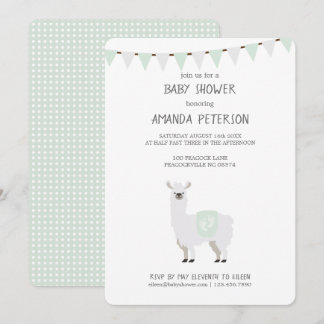 Neutral Llamababy shower för grön & benvit gender Inbjudningar