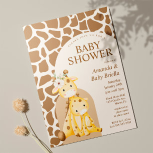 Neutral Mammor och Baby Giraff Bebis Shower Inbjudningar