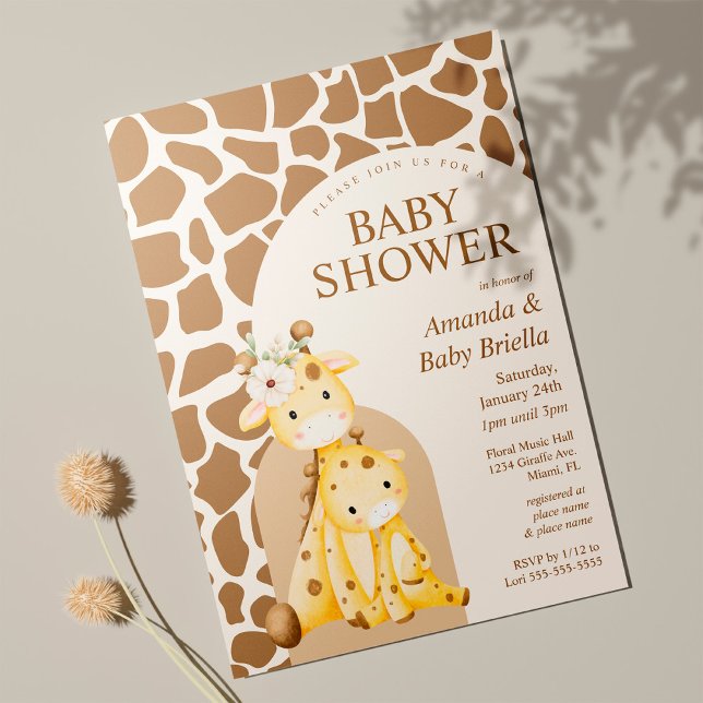 Neutral Mammor och Baby Giraff Bebis Shower Inbjudningar (Skapare uppladdad)