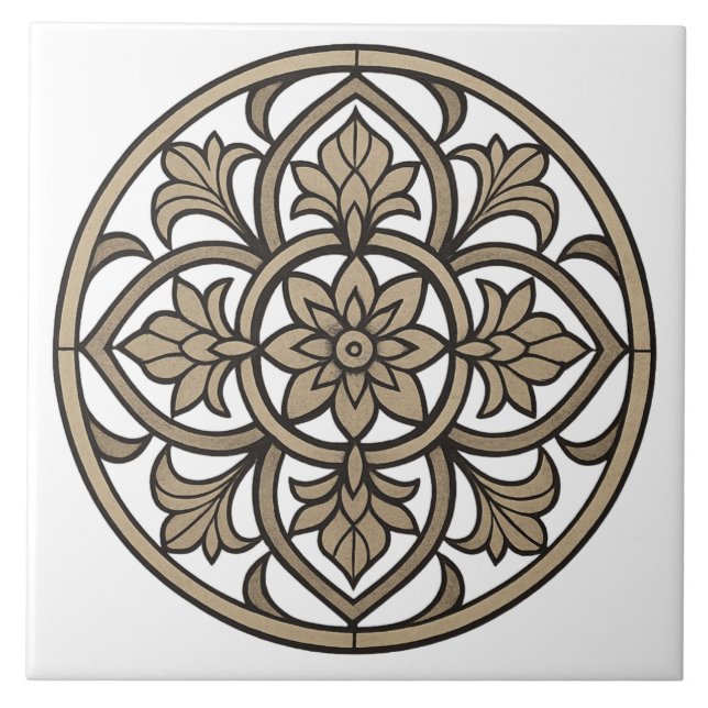 Neutral Mandala i beige keramisk platta Kakelplatta (Framsidan)