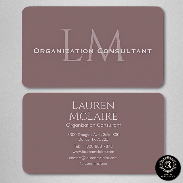 Neutral Mauve Taupe Monogram Business Card Visitkort (Skapare uppladdad)