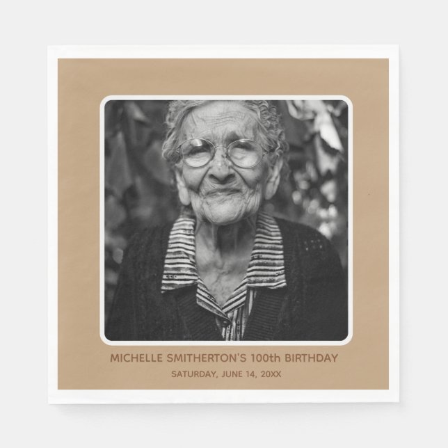 Neutral Milstolpe 100-årsfödelsedagsfoto Pappersservett (Framsidan)