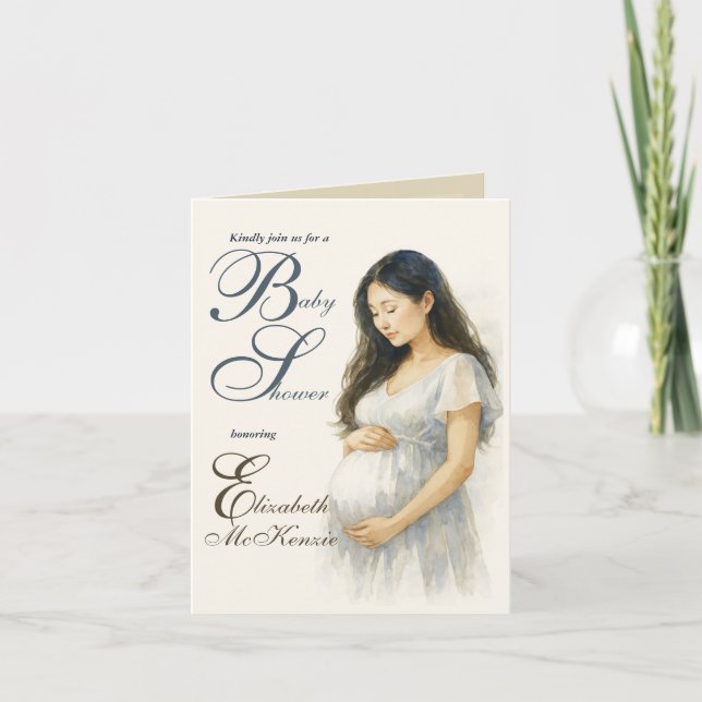 Neutral Minimal Baby Shower Asian Mom to be Inbjudan (Framsida)