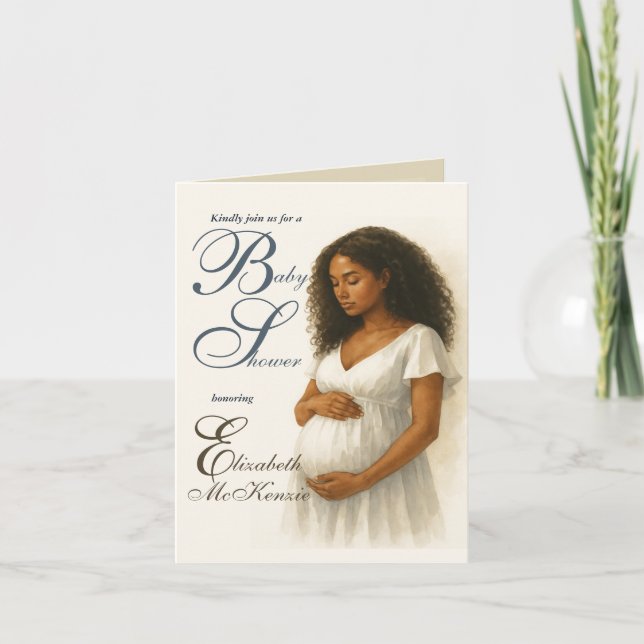 Neutral Minimal Baby Shower Black Mom to be Inbjudan (Framsida)