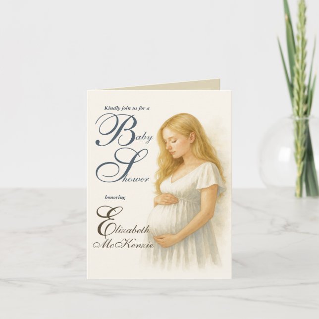 Neutral Minimal Baby Shower Blode Mom to be Inbjudan (Framsida)