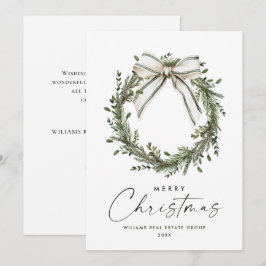 Neutral Minimalist Boho Christmas Wreath Corporate Julkort