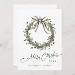 Neutral Minimalist Boho Christmas Wreath Corporate Julkort