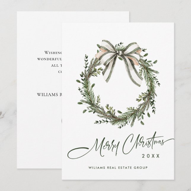 Neutral Minimalist Boho Christmas Wreath Corporate Julkort (Fram/baksida)