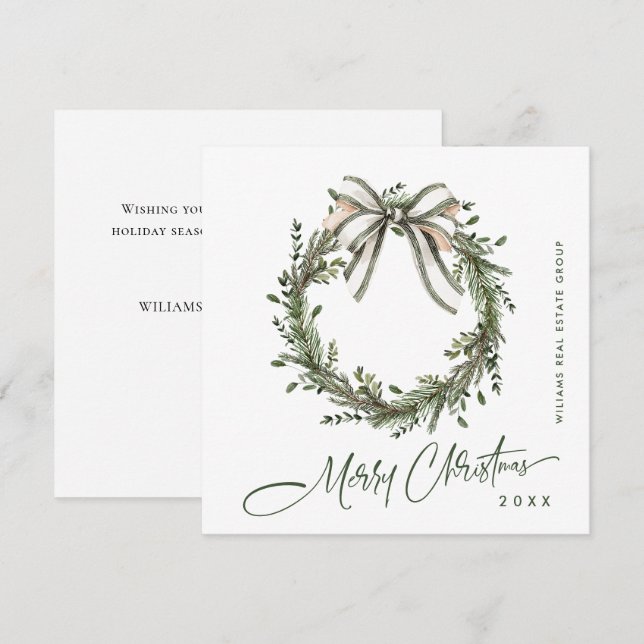 Neutral Minimalist Boho Christmas Wreath Corporate Julkort (Fram/baksida)