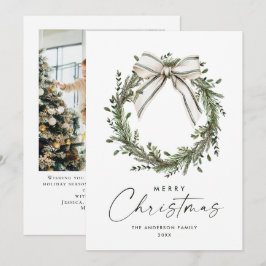 Neutral Minimalist Boho Christmas Wreath Photo Julkort