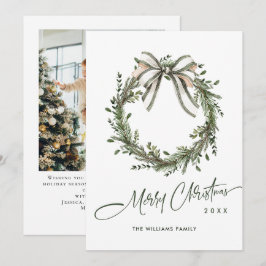 Neutral Minimalist Boho Christmas Wreath Photo Julkort