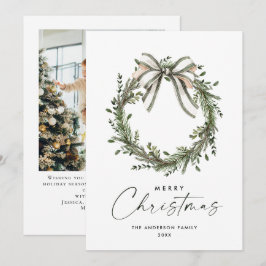 Neutral Minimalist Boho Christmas Wreath Photo Julkort