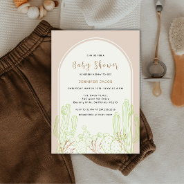 Neutral minimalist boho kaktus båge baby shower inbjudningar