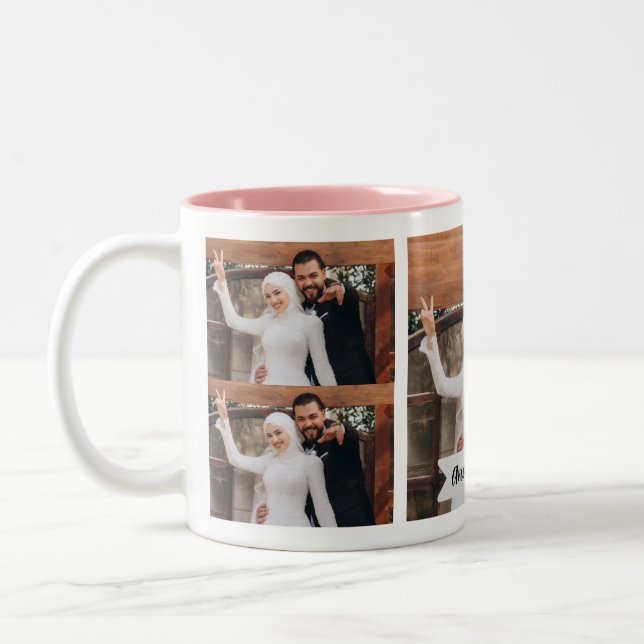 Neutral minimalist brudtärna-fotofotobricka  Två-Tonad mugg (Vänster)