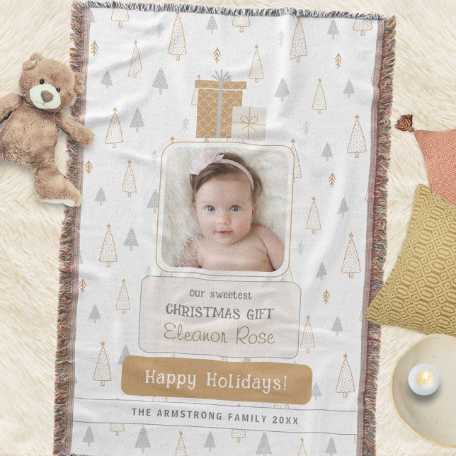 Neutral Mjuk Babys Första Foto Jul Filt (Neutral Soft Baby's 1st Photo Christmas Throw Blanket ©Susanne Sachers - Sunny Mind 🌞)
