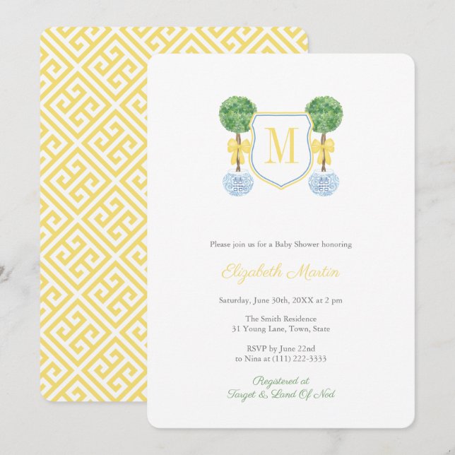 Neutral, monogram, babyskor Party Inbjudningar (Fram/baksida)