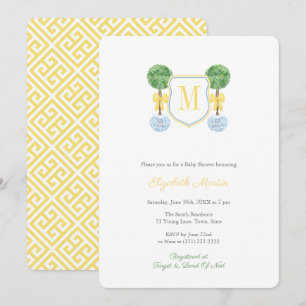 Neutral, monogram, babyskor Party Inbjudningar