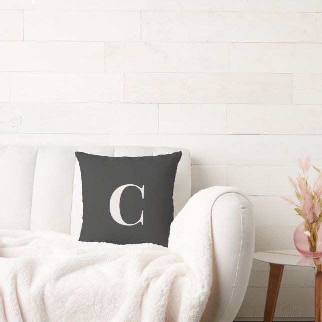 Neutral Monogram Dorm Pillow | Ivory & Gray Kudde (Soffa)
