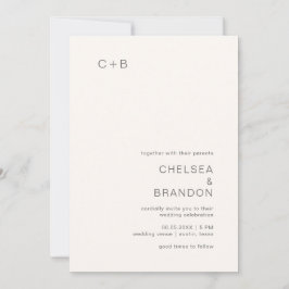 Neutral Monogram Modern Bröllop Inbjudningar