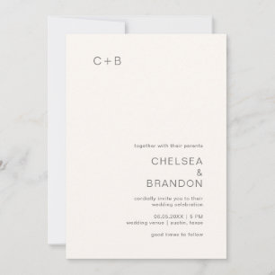 Neutral Monogram Modern Bröllop Inbjudningar