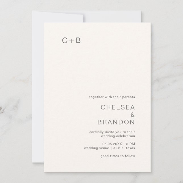 Neutral Monogram Modern Bröllop Inbjudningar (Framsida)