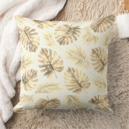 Neutral  Monstera and Palm Leaves Pattern Kudde