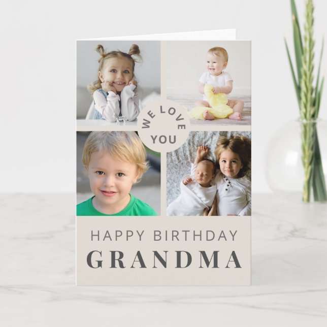 Neutral Mormor Fotocollage Födelsedagskort Kort (Framsida)