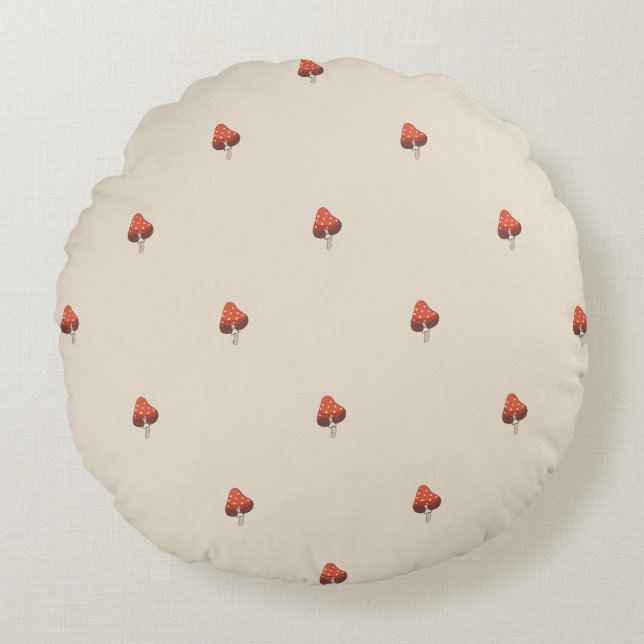 Neutral Mushroom Pattern Pillow - Round Rund Kudde (Framsidan)