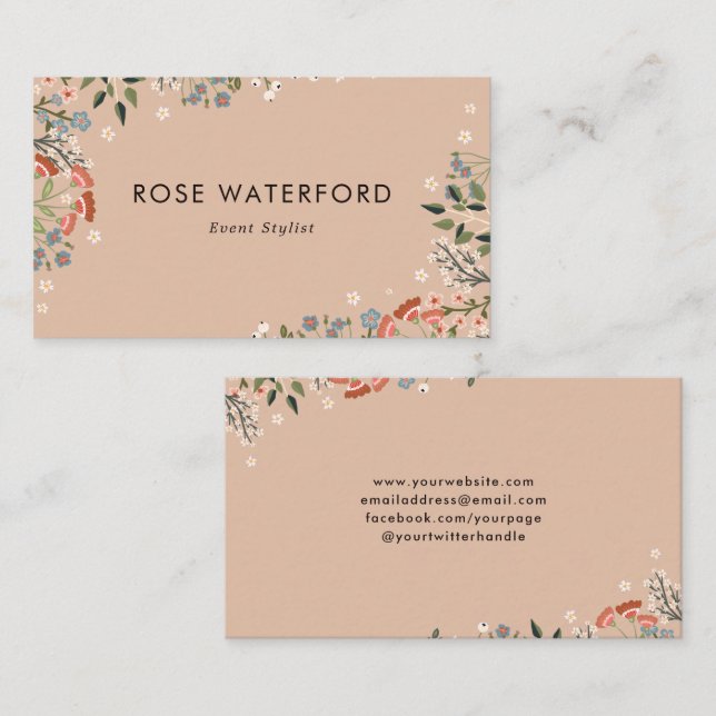 Neutral Palett Boho Vilda Blommor Visitkort (Fram/baksida)