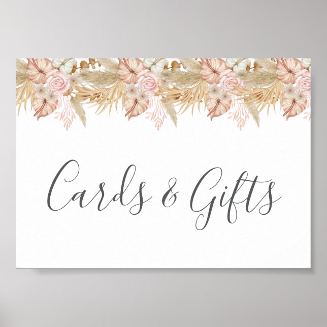 Neutral Palm and Pampas Flower Decor Wedding Poster (Framsidan)