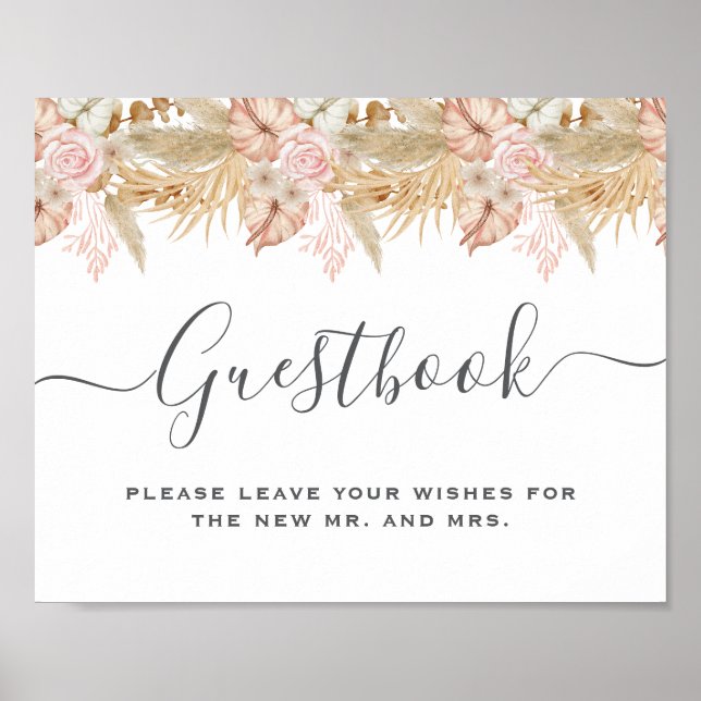 Neutral Palm and Pampas Flower Decor Wedding Poster (Framsidan)