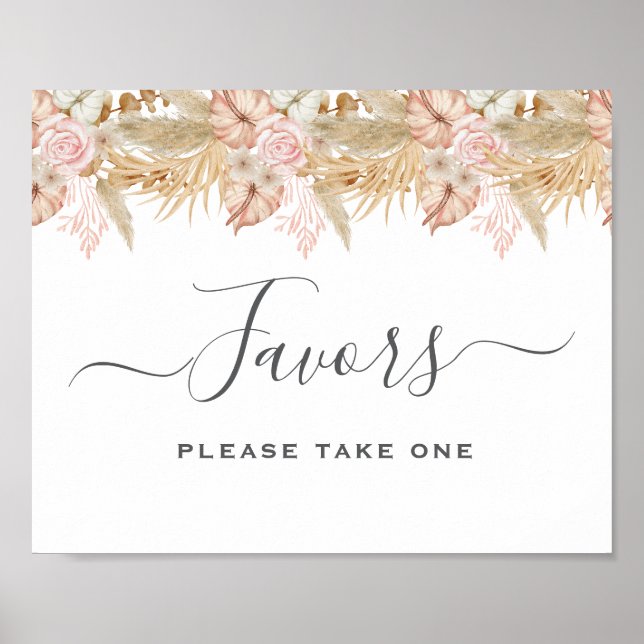 Neutral Palm and Pampas Flower Decor Wedding Poster (Framsidan)