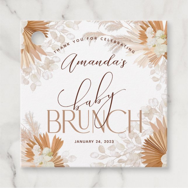 Neutral Pampas Baby Brunch Tackkort Gåvor Etiketter (Framsida)