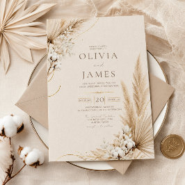 Neutral Pampas Elegans Boho Bröllopsinbjudan Inbjudningar