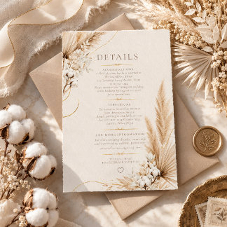 Neutral Pampas Elegans Boho Bröllopsinformationkor OSA Kort