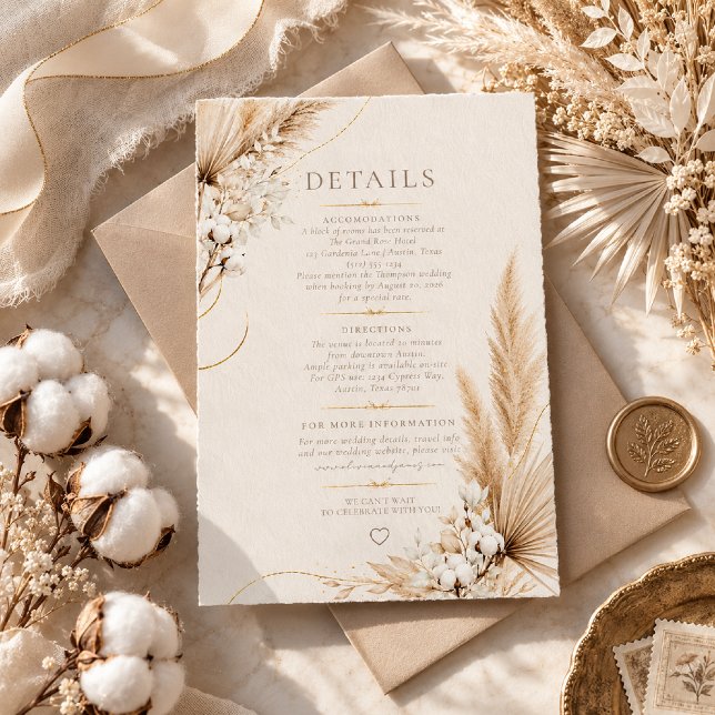 Neutral Pampas Elegans Boho Bröllopsinformationkor OSA Kort (Skapare uppladdad)