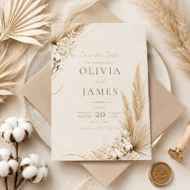 Neutral Pampas Elegans Boho Spara Datum Kort