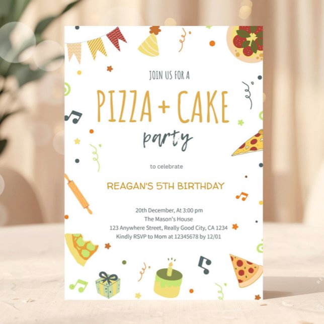 Neutral Pizzafest Minimalistiskt Modernt Inbjudnin Inbjudningar (Pizza and Cake Party Birthday Invitation Template Slice Slice Baby Invitation)