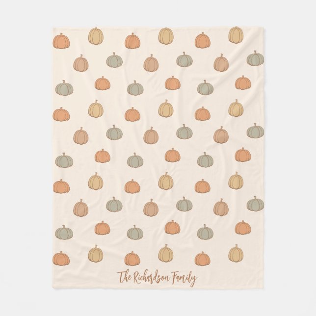 Neutral Pumpa Boho Beige Halloween Höst Namn Fleecefilt (Framsidan)