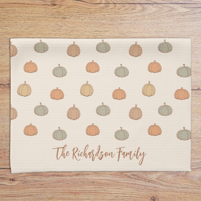 Neutral Pumpa Boho Beige Halloween Höst Namn Kökshandduk (Skapare uppladdad)