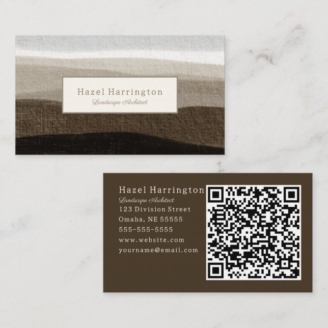 Neutral QR Code Business Card Abstract Brown Visitkort (Fram/baksida)