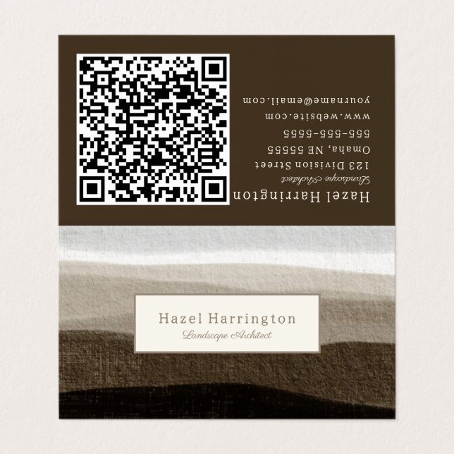 Neutral QR Code Folded Business Card Brown Tan Visitkort (Utsida ovikt)