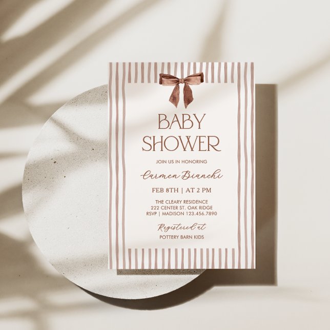 Neutral randig baby shower-båge inbjudningar (Skapare uppladdad)