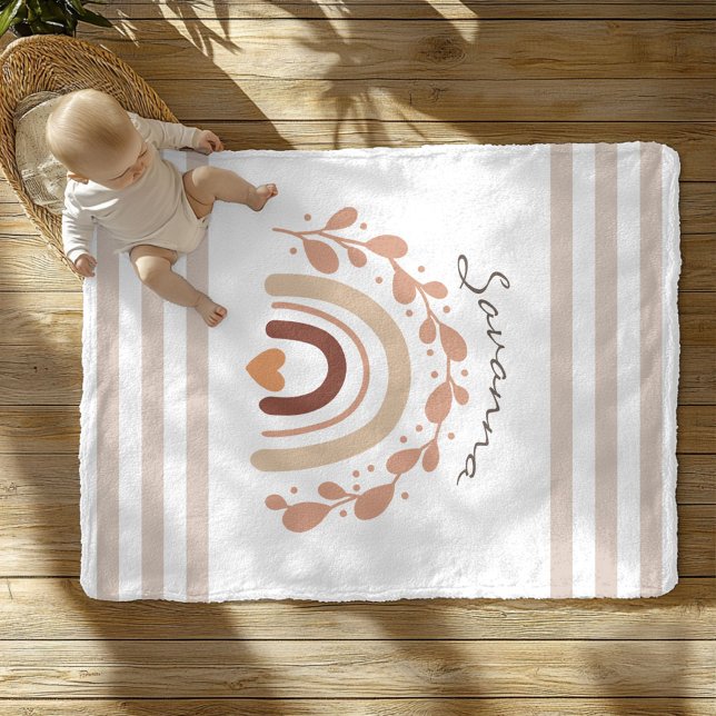 Neutral Regnbåge Anpassat Namn Baby Shower  Fleecefilt (Skapare uppladdad)