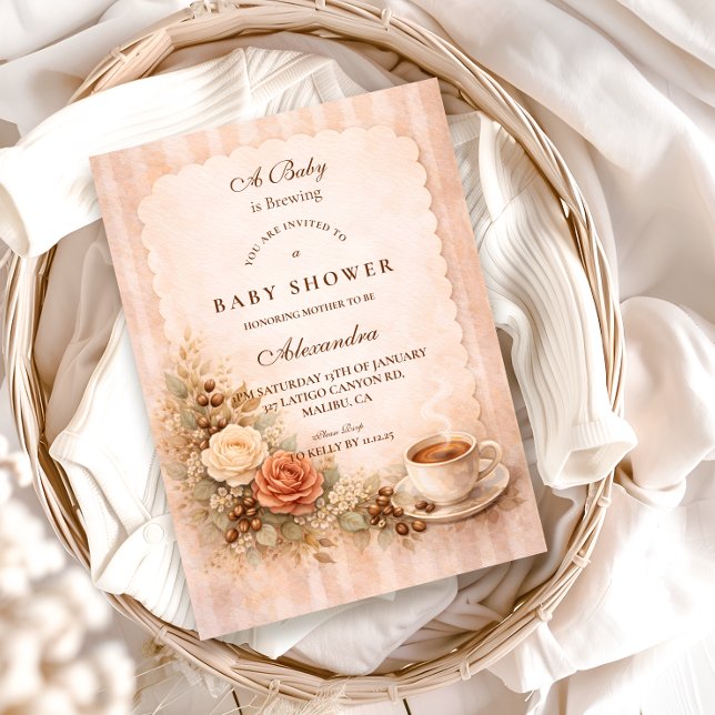 Neutral Rustic A Baby Is Brewing Inbjudningar (Skapare uppladdad)
