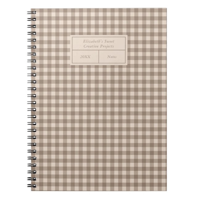 Neutral Rustic Gingham Small Business Anteckningsbok (Framsidan)