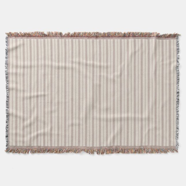 Neutral rustic lantgårdsrandig beige & taupe filt (Framsidan)